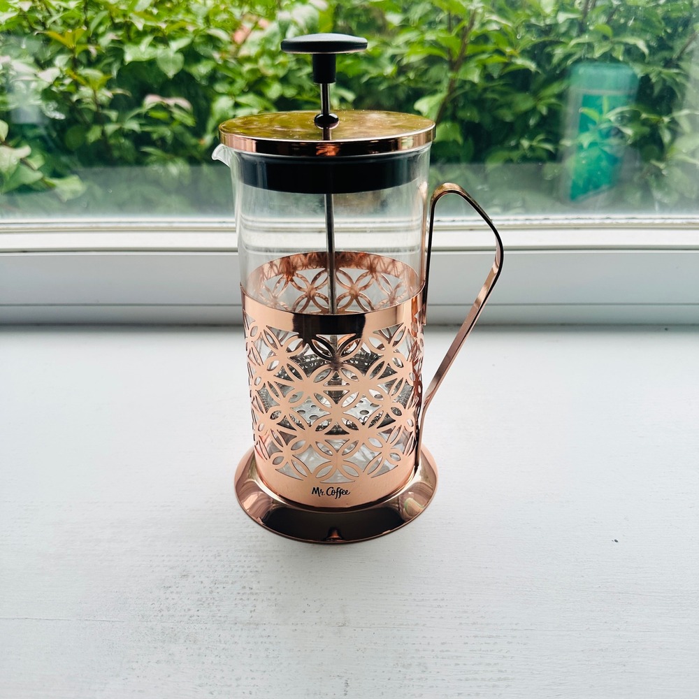 Mr. Coffee French Press Rose Gold Stainless Steel Glass Coffee Maker 20oz